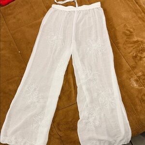 PacSun Ivory Embroidered Beach Pants